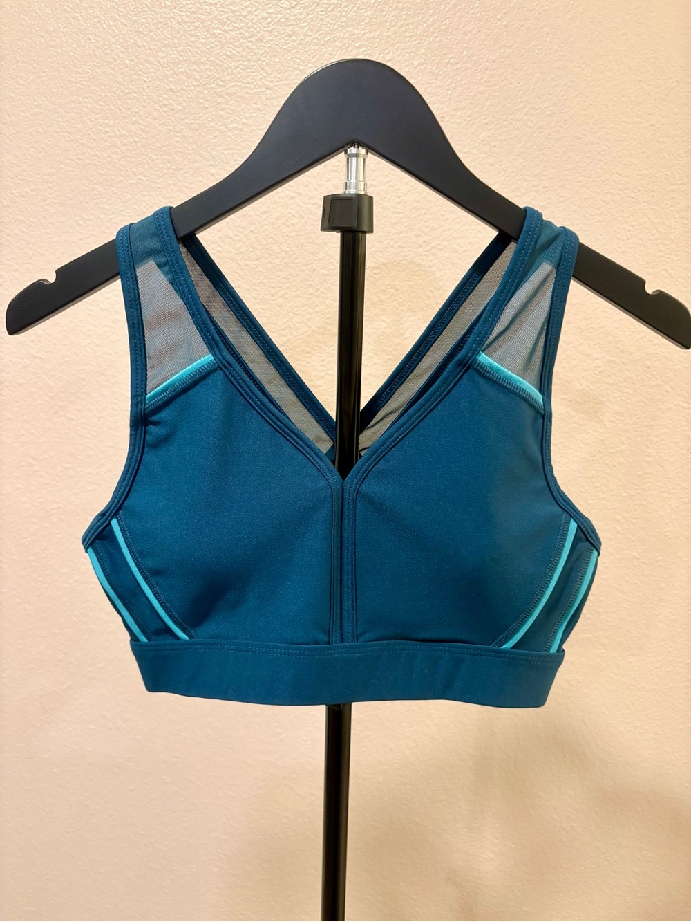 Avia Teal and Aqua V‑Neck Mesh Panel Sports Bra
